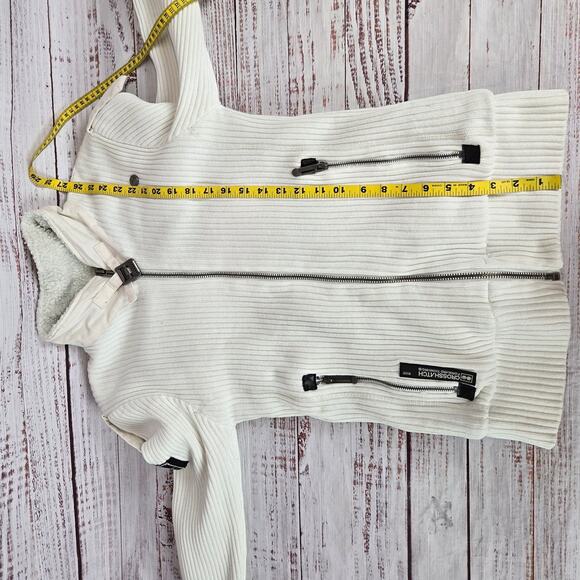 Cross Hatch Series 55 Chunky Knit Sweater Jacket Sz M Sherpa Line Thermal Ivory - Picture 15 of 16